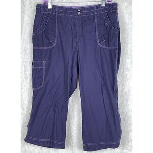 St. John's Bay Active Large Purple Cargo Capri Pants Elastic Waist with Buttons